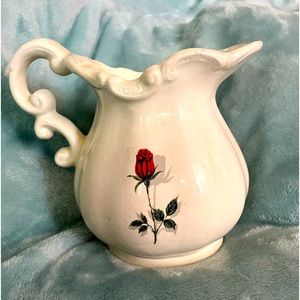 Beautiful small rose pitcher vase, looks handmade no markings